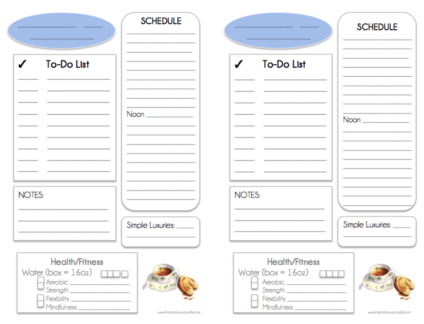 personal day planner page tea cup day planner pages
